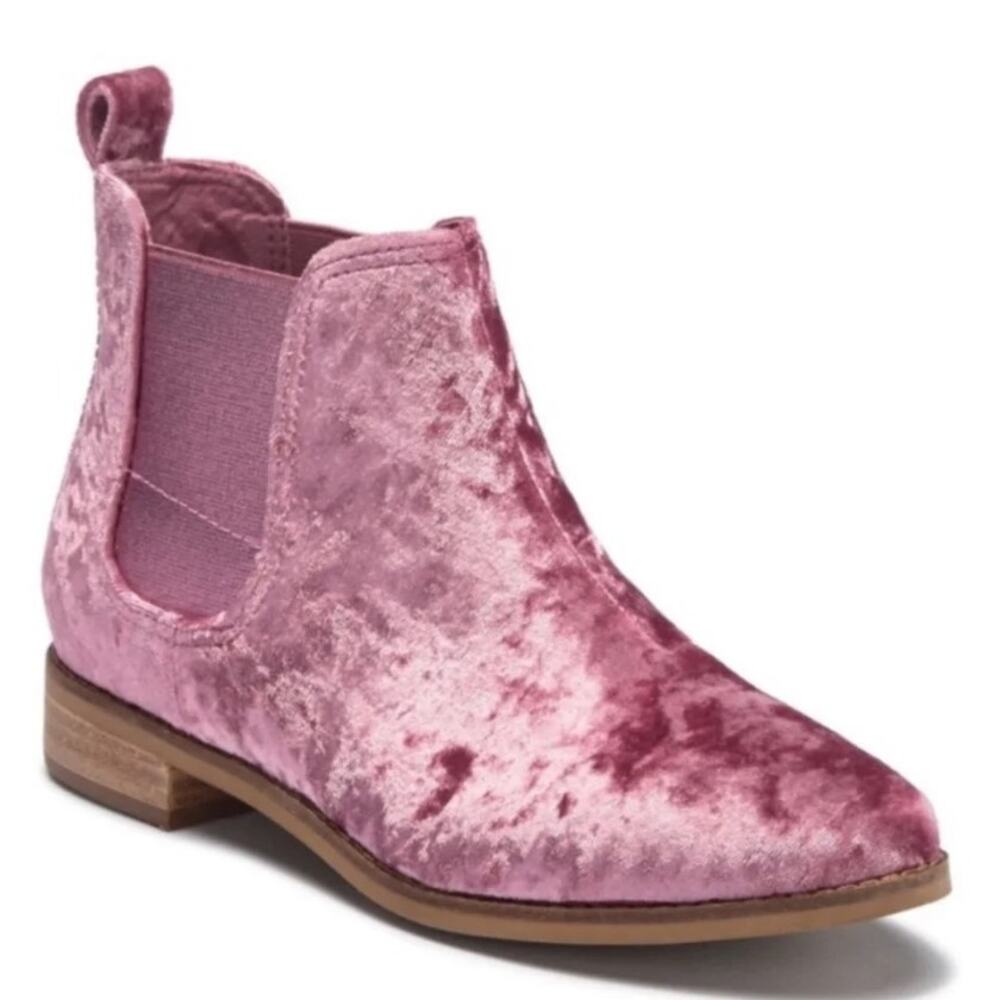 TOMS crushed velvet Ella chelsea pink mauve soft spring pull on booties boots - Picture 3 of 11